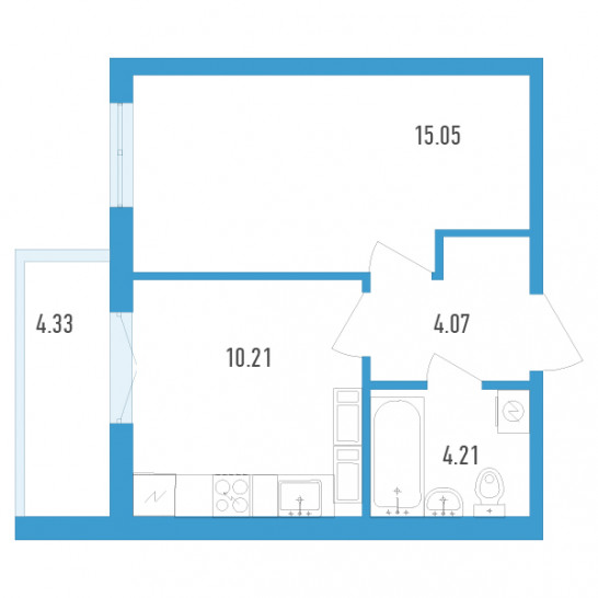 Однокомнатная квартира 35 м²